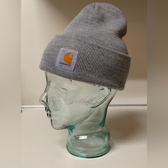 Adult Unisex Light Heather Grey CARHARTT Watch Cap Cuffed Acrylic Beanie Hat - Picture 8 of 11